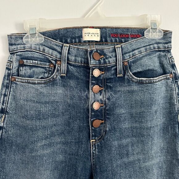 Alice + Olivia Good High Rise Exposed Button Jeans In Tried & True 28 - Picture 4 of 7